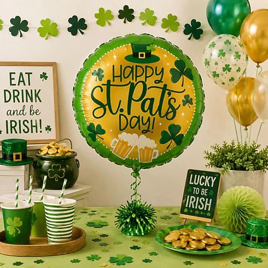 LoonBalloon St Pat Beer and Shamrocks 18 in Gold Balloon, Color: Gold ...