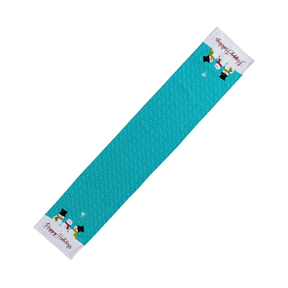 SKL Home Saturday Knight Ltd Happy Holidays Fluffy Snowmen Embroidery And Snowflake Tassels Table Runner - 13x72", Multi