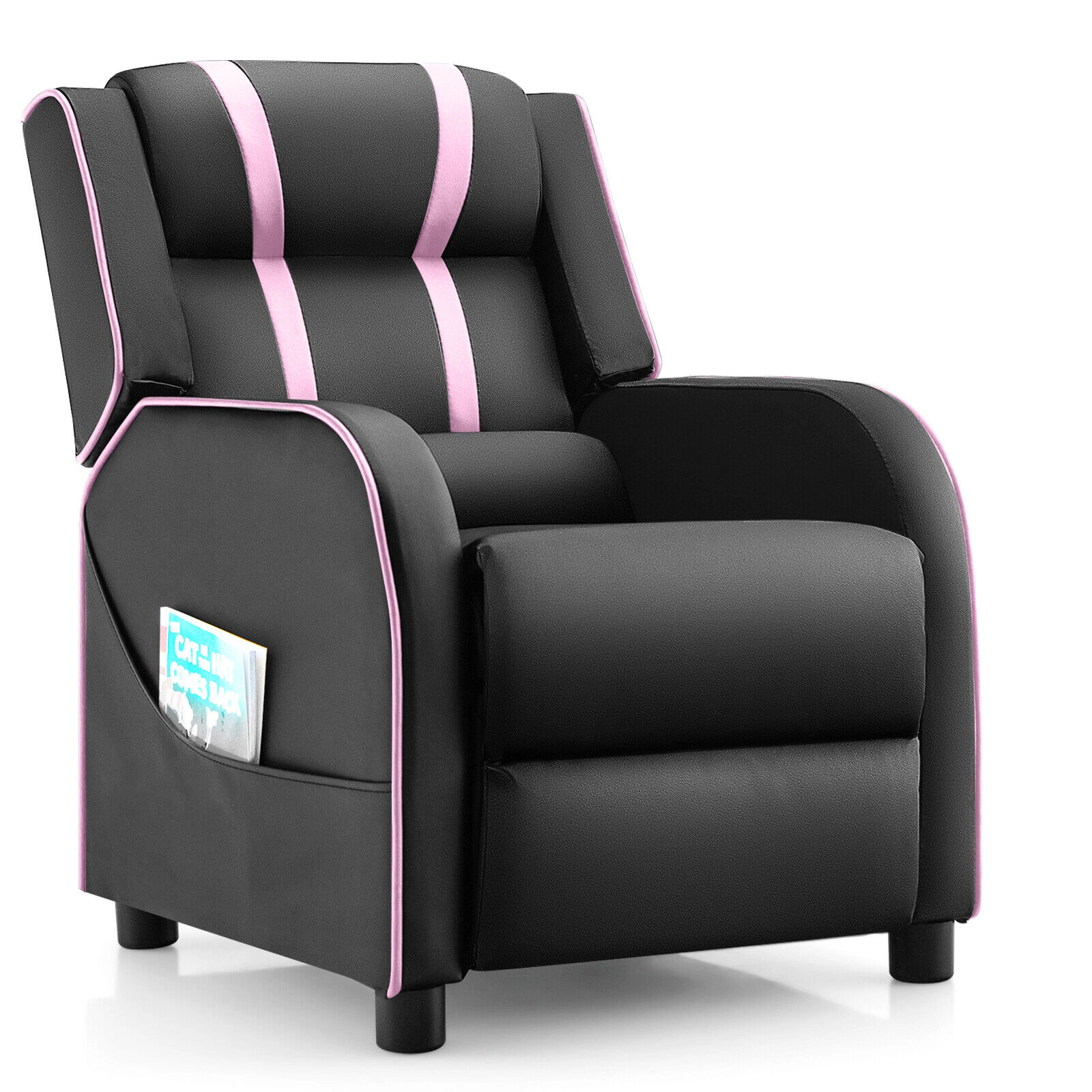 SUGIFT High-Density Sponge Kids Recliner Chair with Side Pockets and Footrest 110-lb Capacity Ages 3-12 Pink