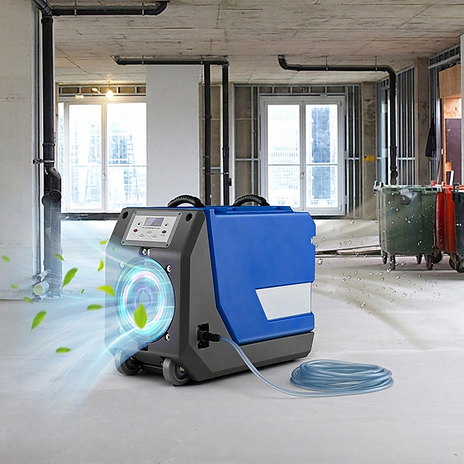 SUGIFT 180 PPD Commercial Dehumidifier with Pump Drain Hose and Wheels Blue and Gray