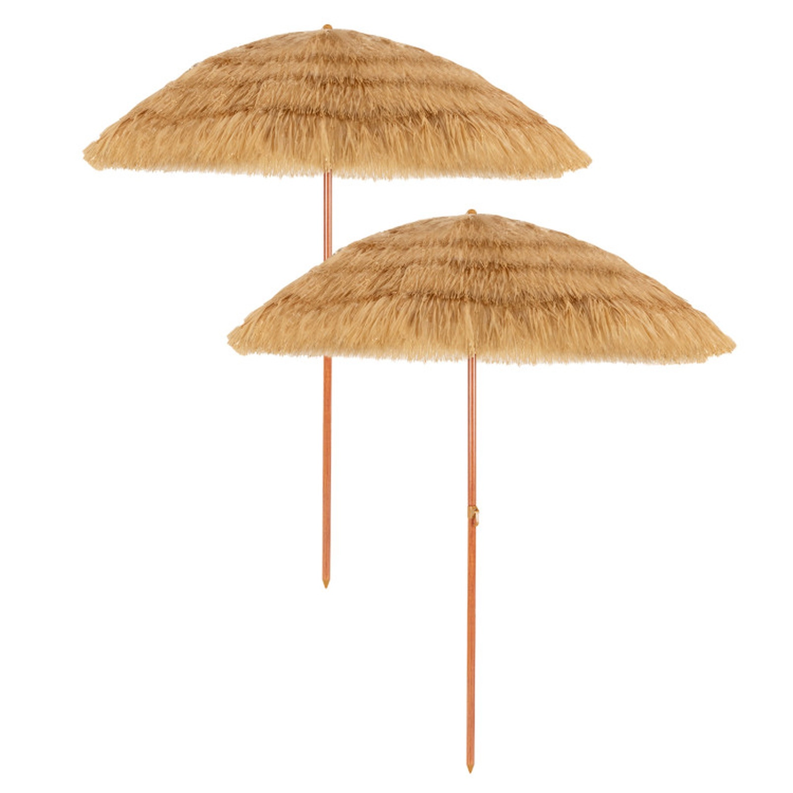 SUGIFT 6.5-ft Khaki Thatched Tiki Beach Umbrella with PP Canopy 8 Ribs Adjustable Tilt and Sand Pole