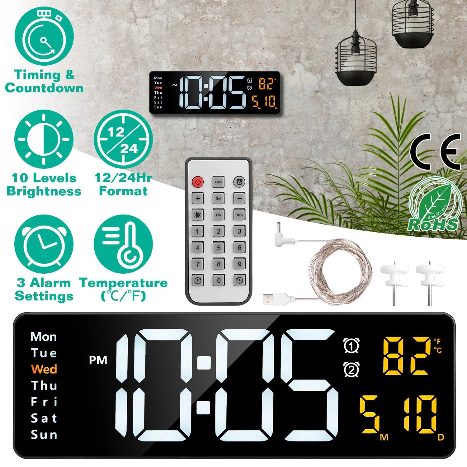 GBruno LED Digital Wall Clock With Remote Control