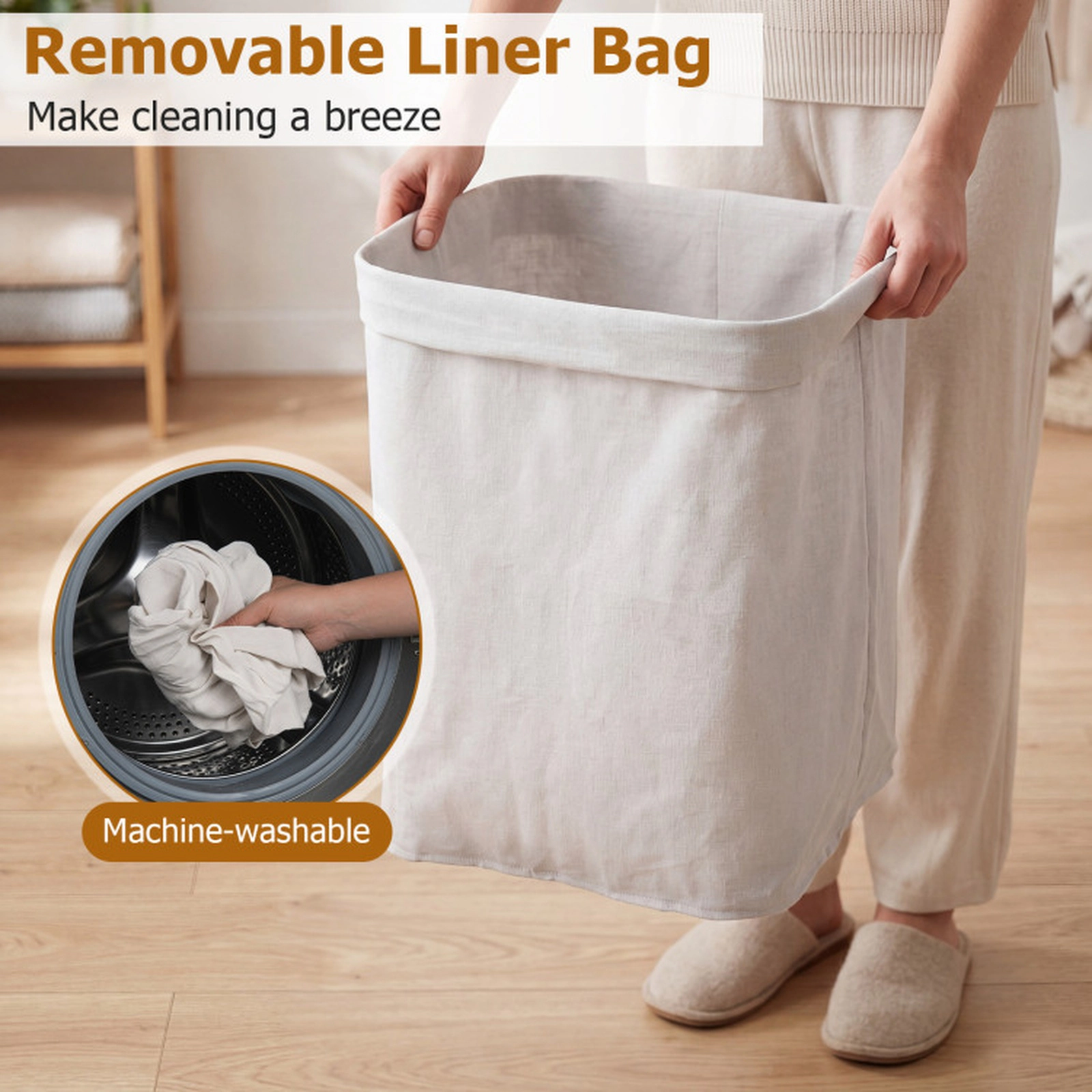 SUGIFT 19 Gal Capacity Bamboo Clothes Hamper with Removable Liner and Portable Handles 22-lb Capacity Black