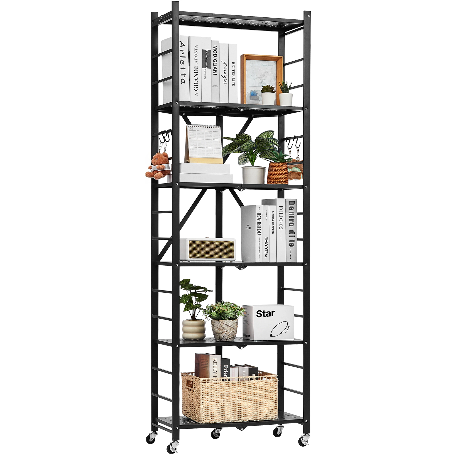 Flynama 6-Tier Foldable Storage Shelf with Wheels 24 x 12 x 72-inch Metal Shelving