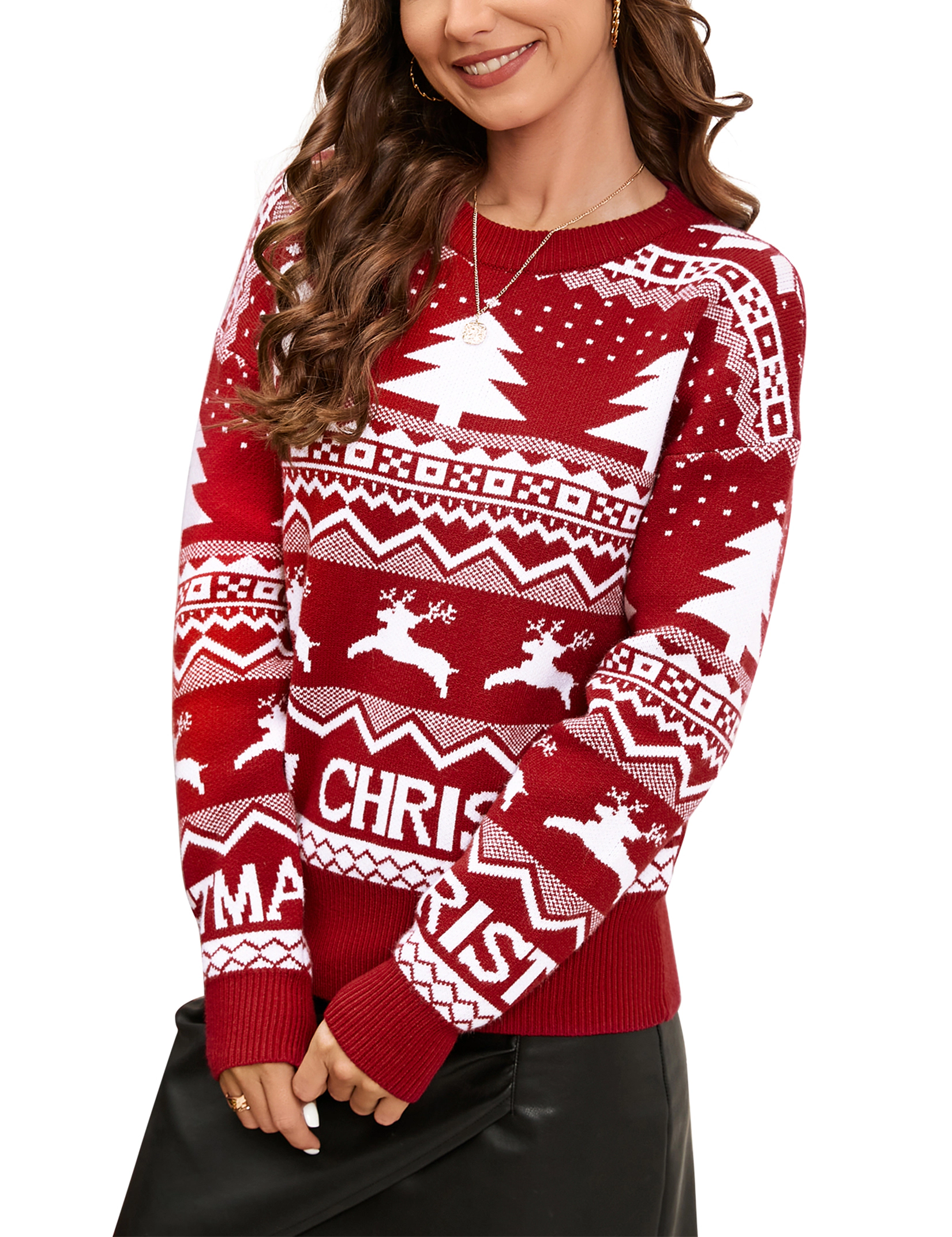 KOJOOIN Women Christmas Sweater Ugly Pullover Fair Isle Knit Winter Holiday Top for Party