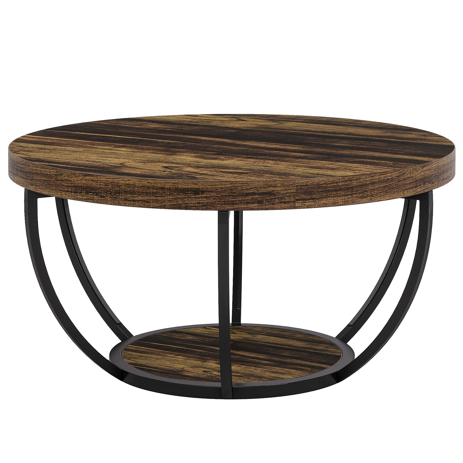 Tribesigns 31.7" Round Industrial Coffee Table with 2-Tier Storage Shelves