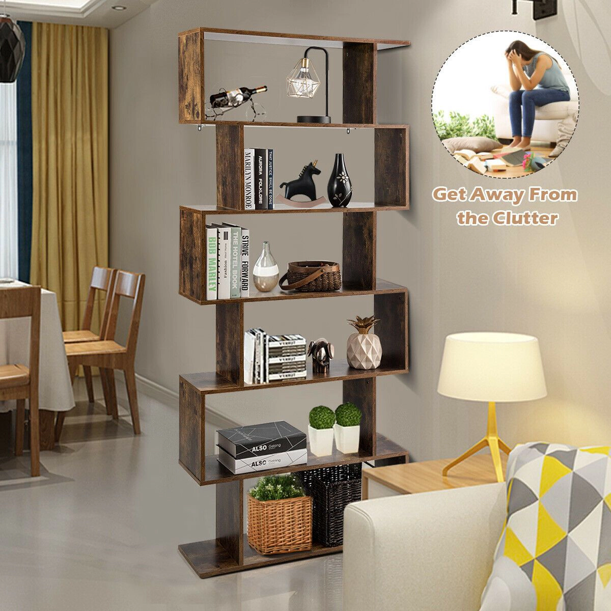 SlickBlue 6-Tier S-Shaped Bookshelf, Freestanding Display Shelf