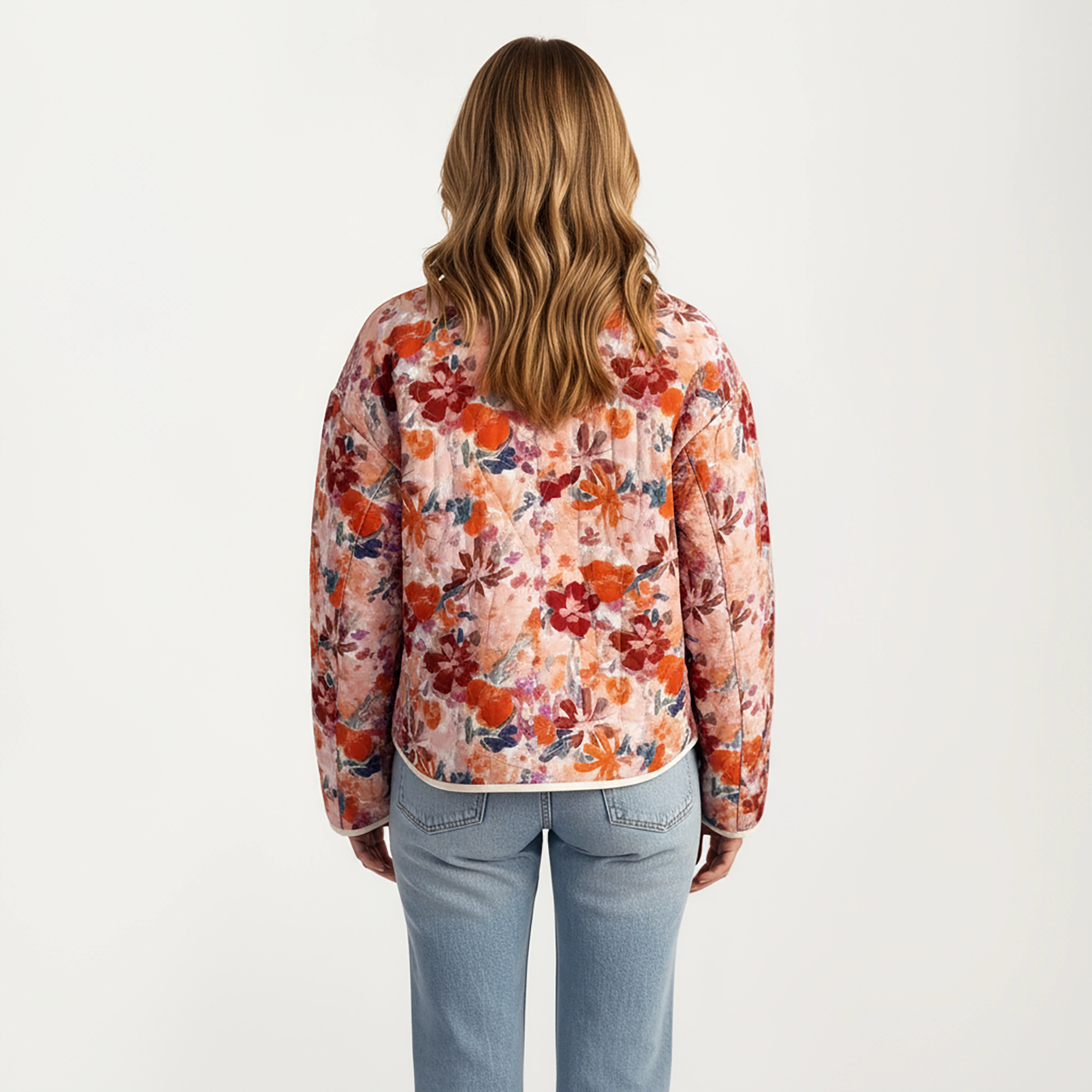 Anna-Kaci Women's Floral Print Button-Up Quilted Jacket with Front Pockets and Contrast Trim