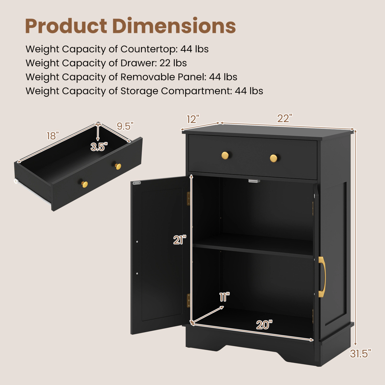 SlickBlue Freestanding Bathroom Cabinet with Drawer and Shelf