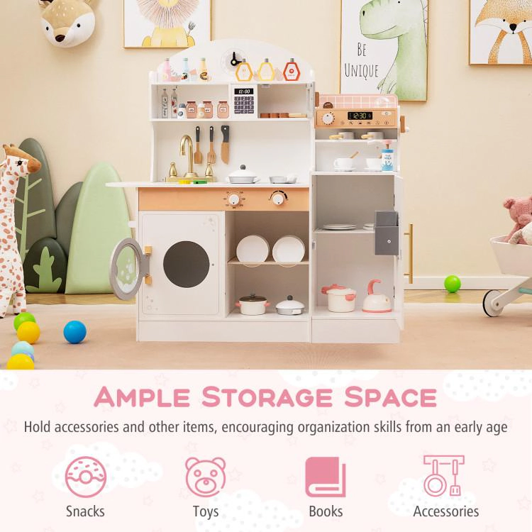 SUGIFT Wooden Kids Play Kitchen Set with Coffee Makers and 27 Accessories 42 x 12 x 41-in Playset Ages 3+ White