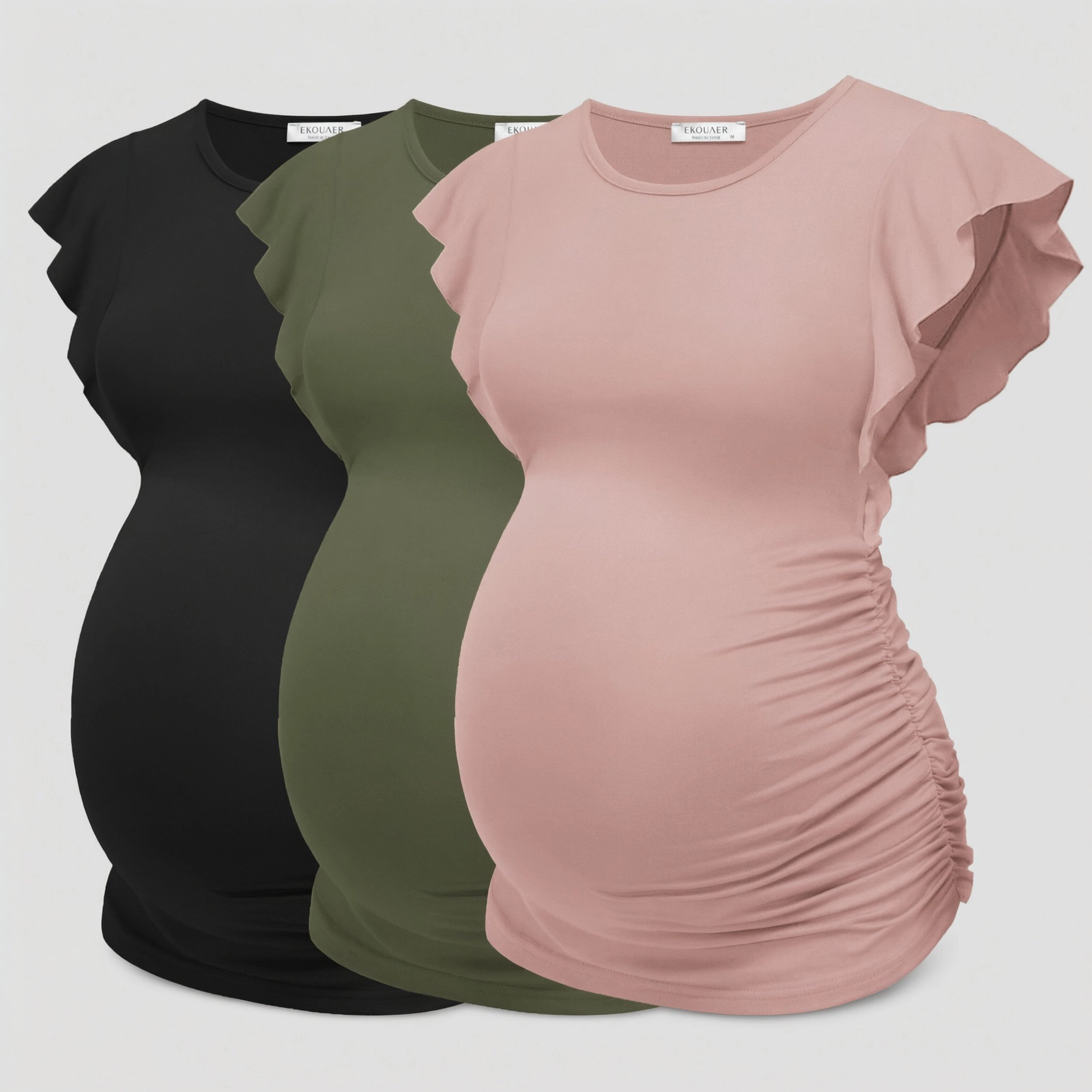 Ekouaer Women's Crew Neck Ruffle Short Sleeve Ruched Maternity T-Shirt