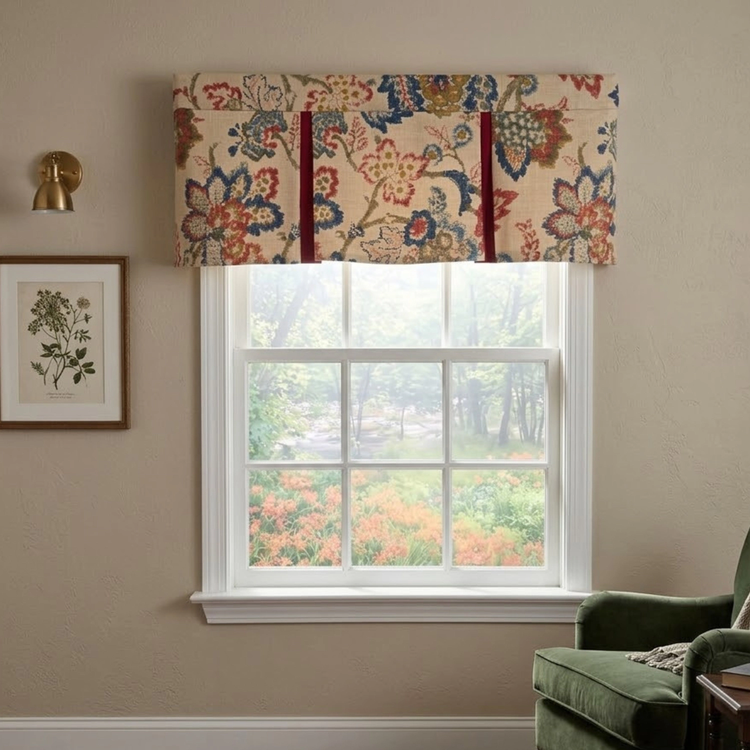 RLF Home Silvia Pleated Window Valance 100% Cotton Rod Pocket 50" x 17" Multi