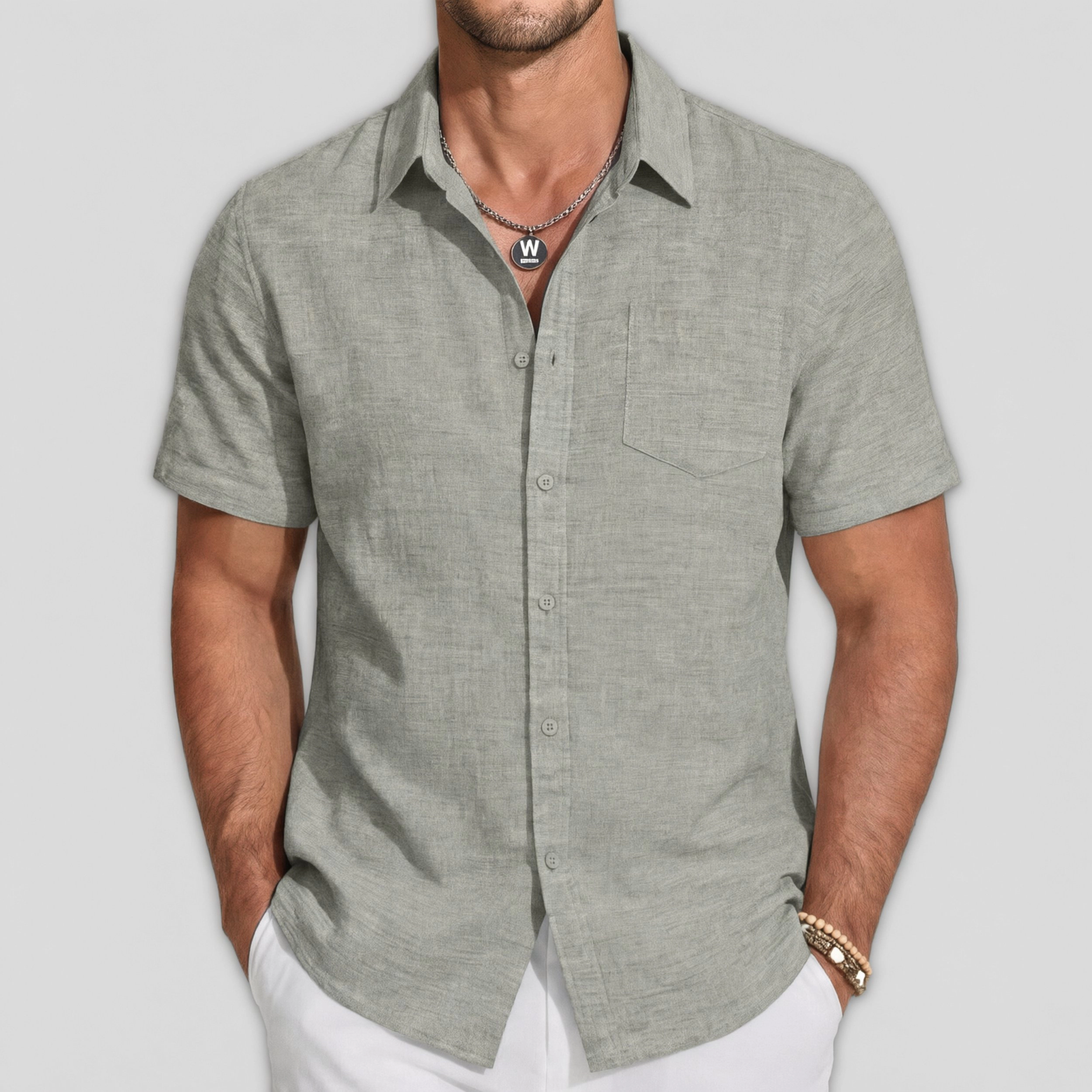 COOFANDY Men's Regular Fit Lightweight Linen Blend Short Sleeve Button Down Camp Shirt