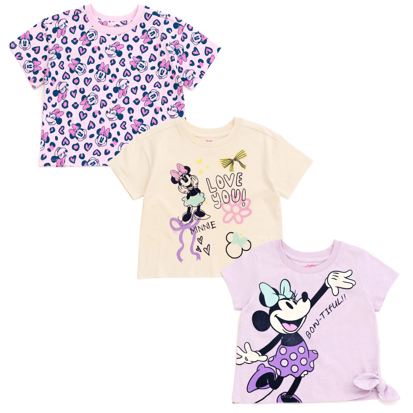 Disney Minnie Mouse Girls' 3-Pack Short Sleeve T-Shirts
