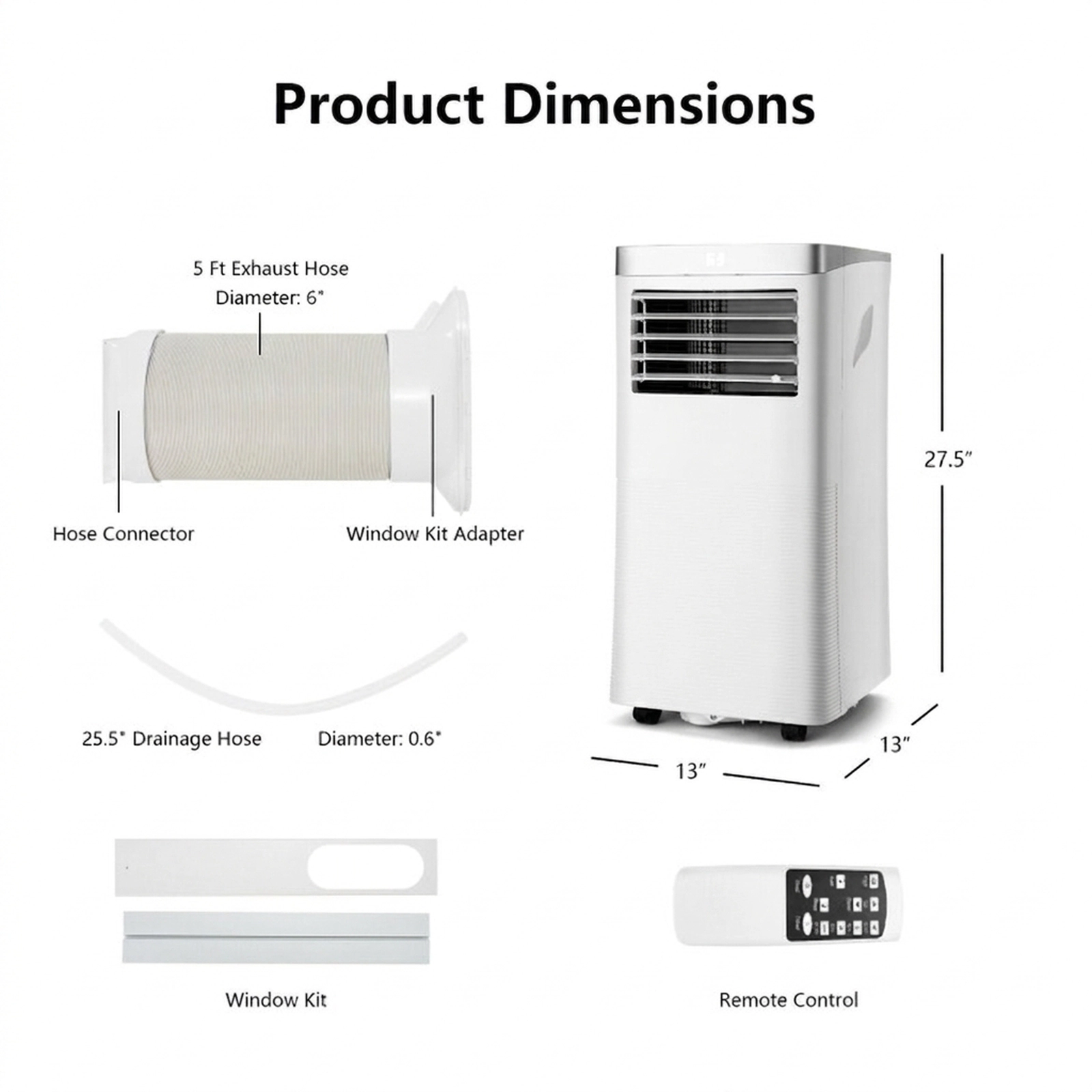 SUGIFT White 8000-BTU 3-in-1 Portable Air Conditioner with Dehumidifier and Fan 13-in W 13-in D 27.5-in H