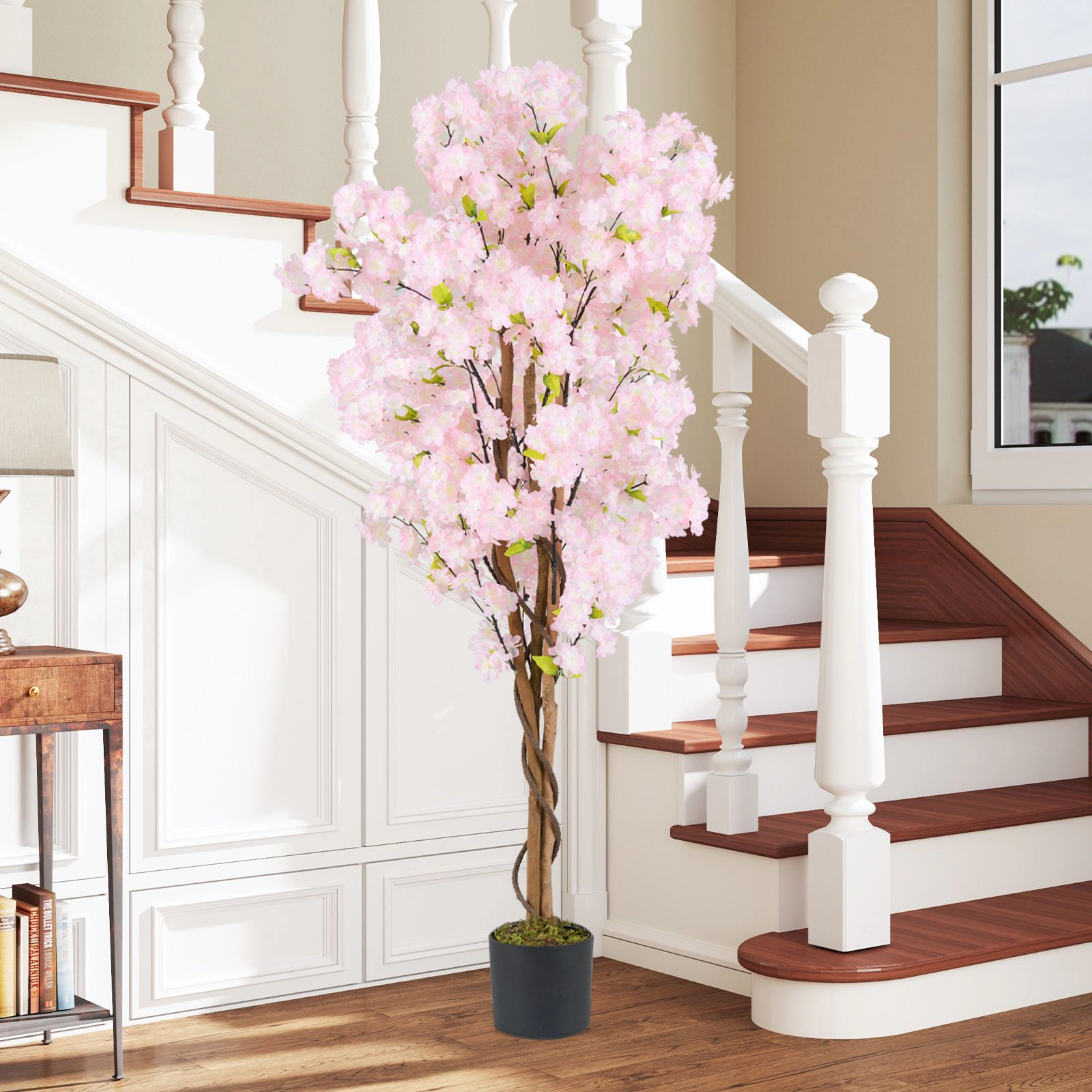 SlickBlue Potted Pink Flower Tree for Home Office Wedding Decor