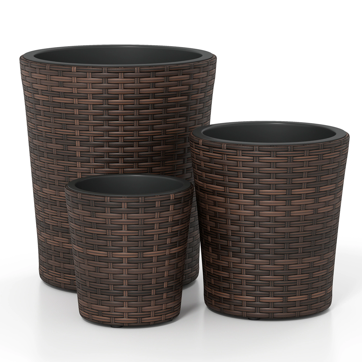LJG Set of 3 Plastic Planters with Drainage Holes and Saucers for Porch and Garden