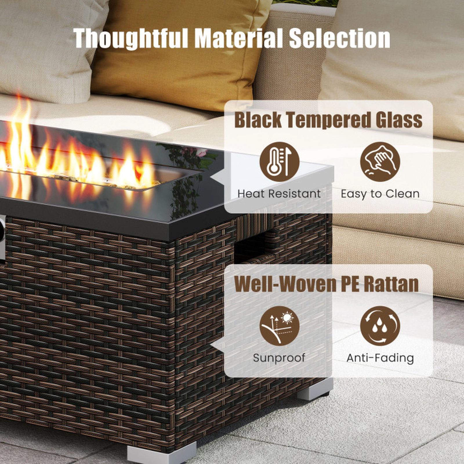 SUGIFT 2-Piece 32-in Rectangle 40000-BTU Propane Gas Fire Pit Table Set with PE Rattan and Tank Cover