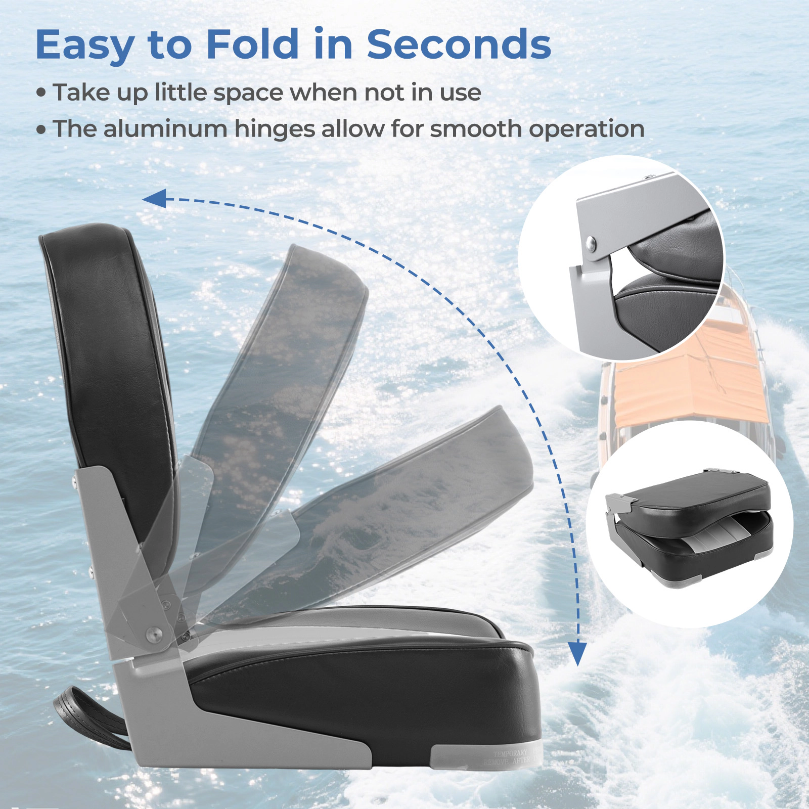 SUGIFT 2-Pack 330-lb Capacity Folding Low Back Boat Seats with Waterproof PVC Leather and Aluminum Hinges