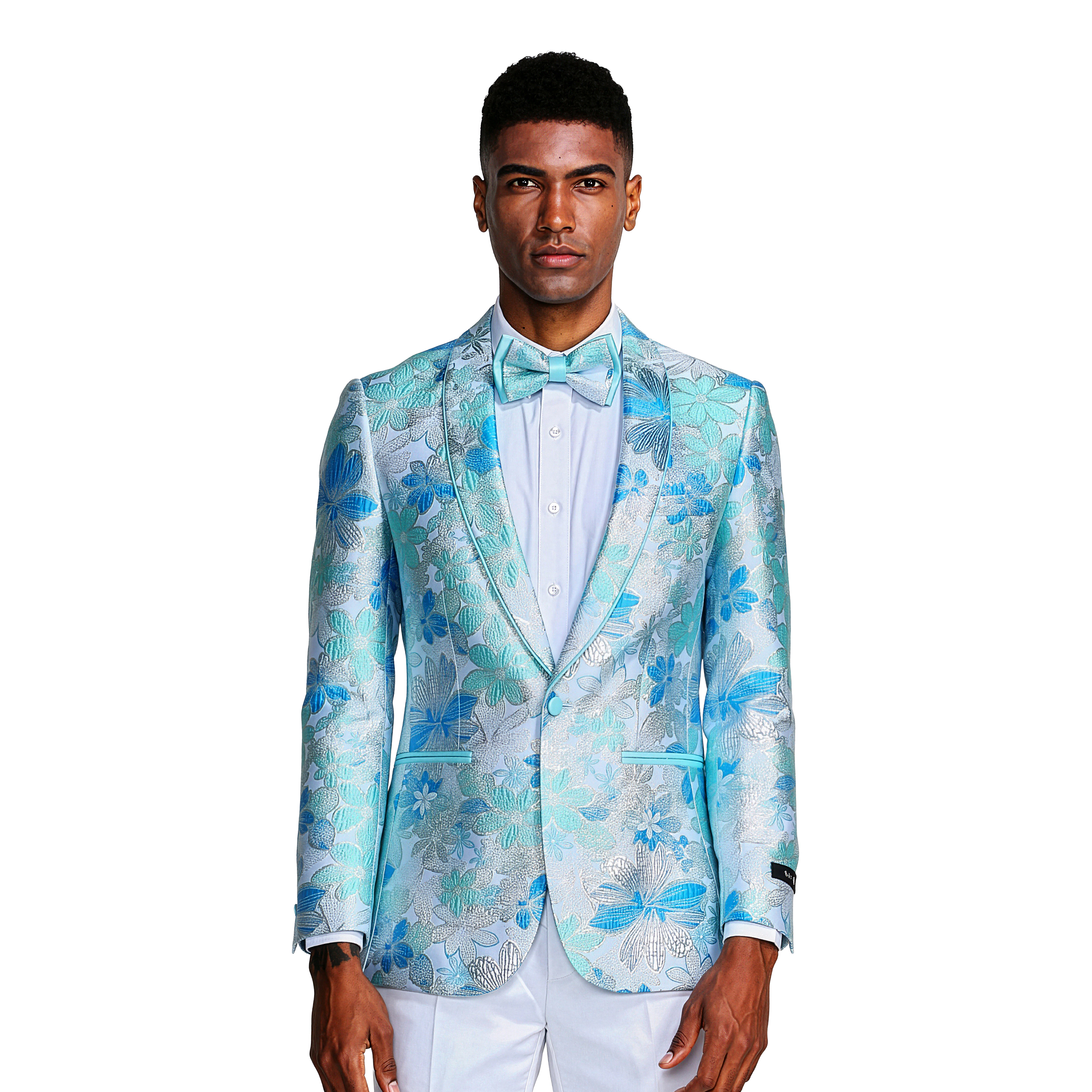 Tazzio Mens Slim Fit Floral Dinner Jacket With Bowtie