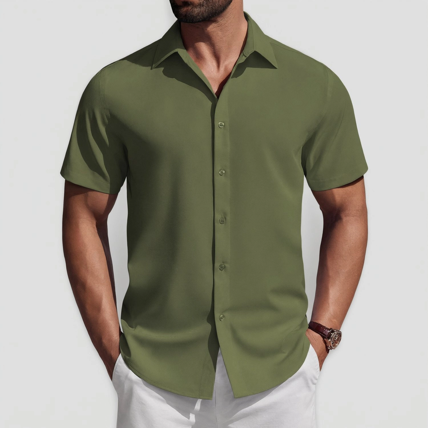 COOFANDY Mens Short Sleeve Button Down Shirt  Lapel Collar Casual Dressy Tops