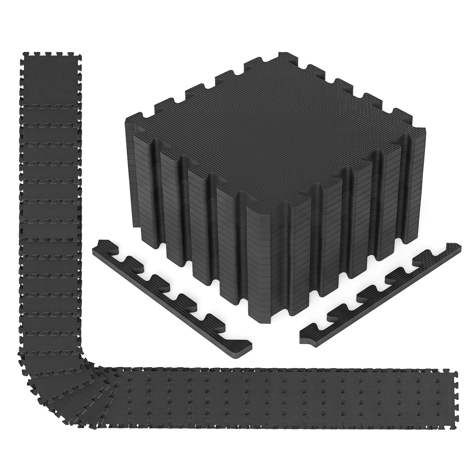 SUGIFT Black 54 Pack Non-Slip EVA Foam Exercise Floor Mats with 30 Borders 12.5-in W 12.5-in D 0.4-in H