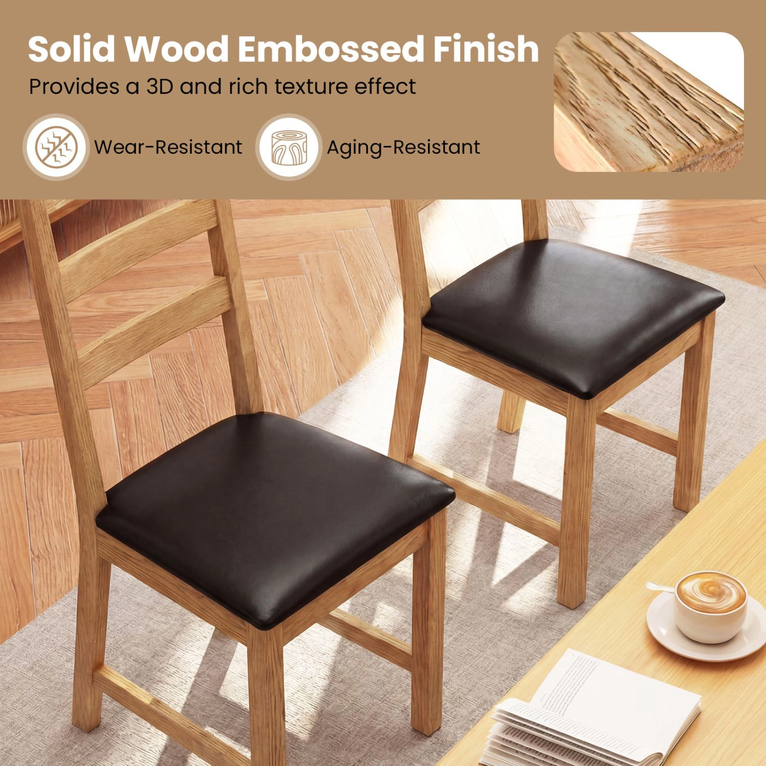 SlickBlue Padded Dining Chairs PU Leather Rubber Wood Chairs Set of 2