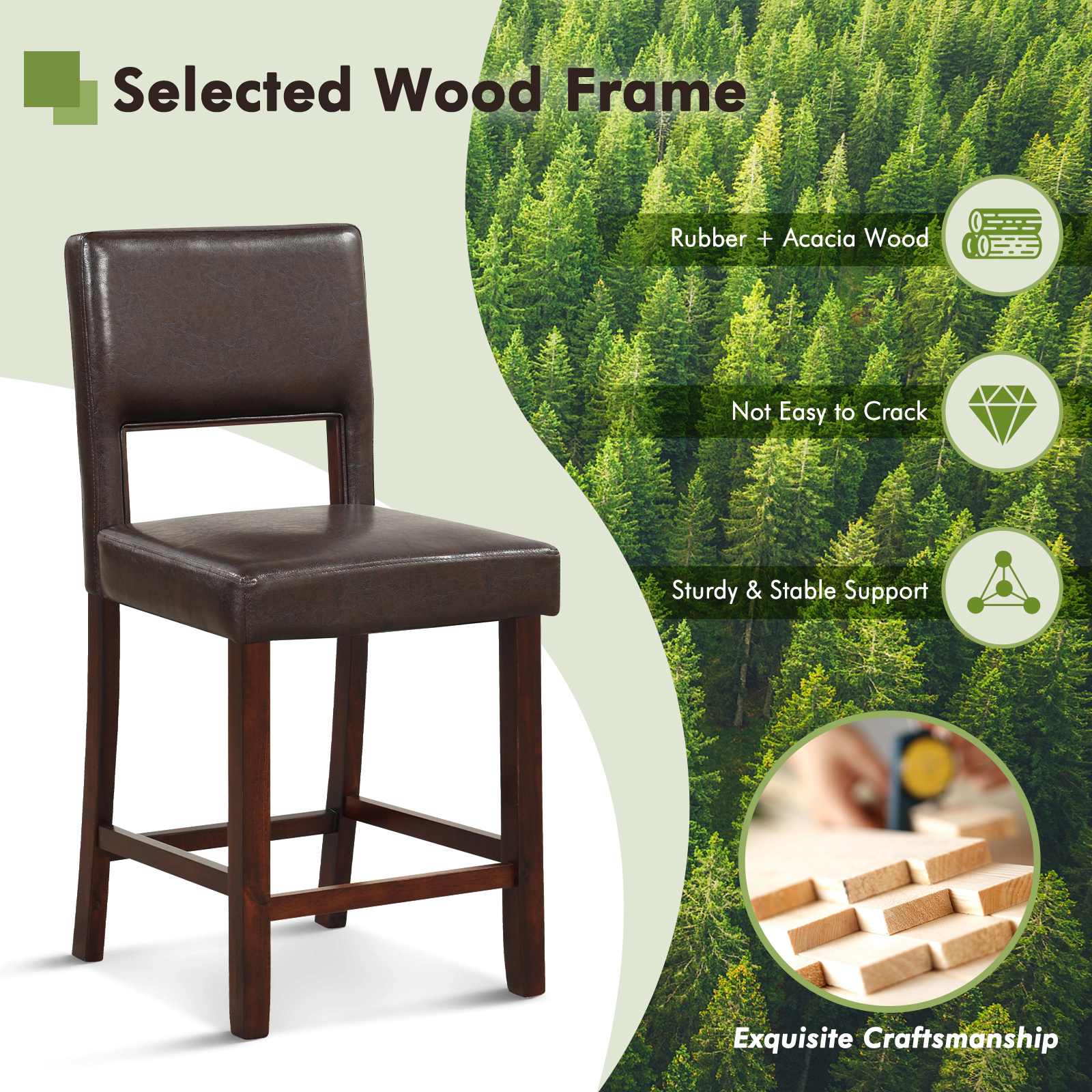 SlickBlue Set of 2 Counter Height Bar Stools with Backrest & Footrest