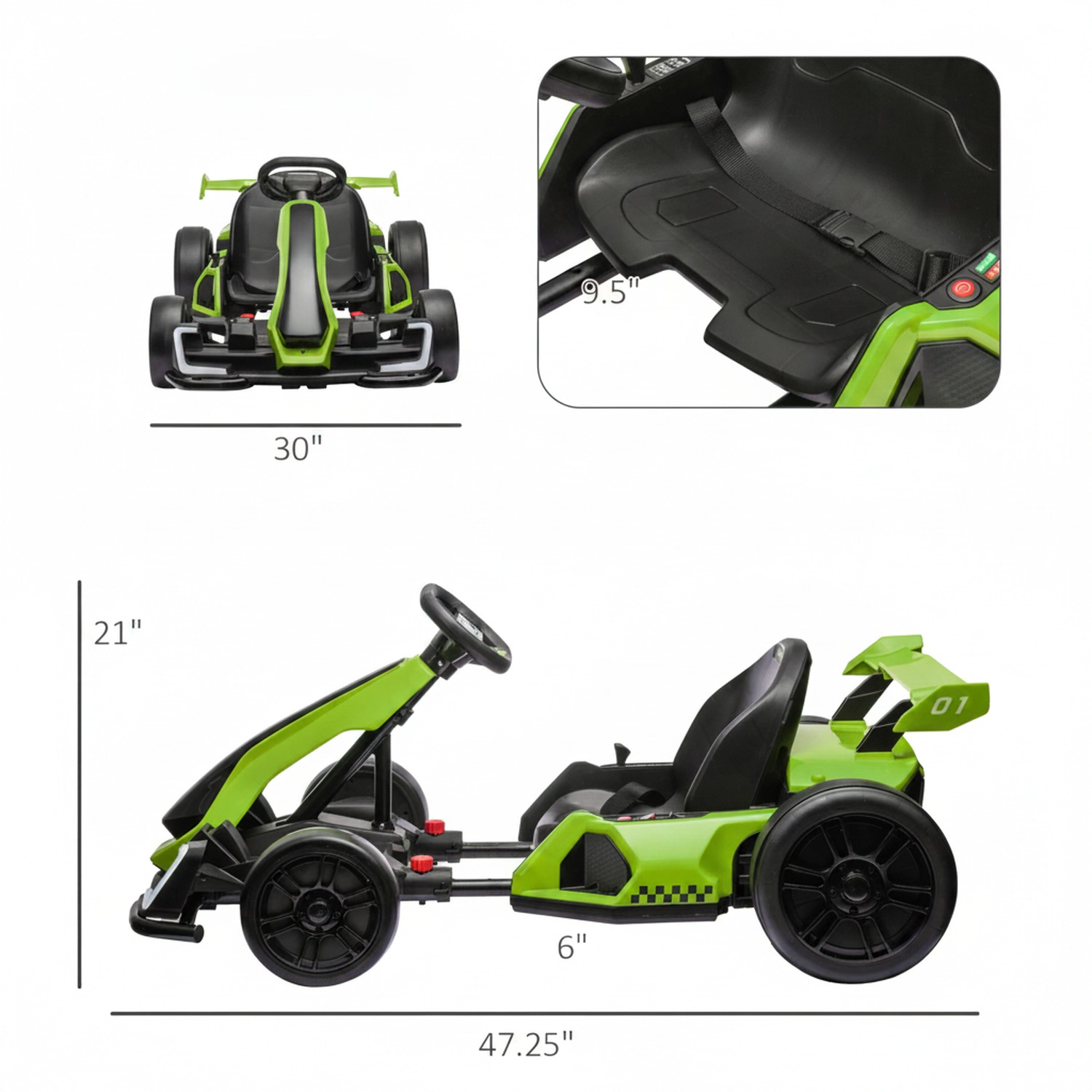 HONGGE 24V Kids Electric Go Kart, 7.5 MPH with 3-Level Adjustable Seat and Soft Start, Ages 6-12