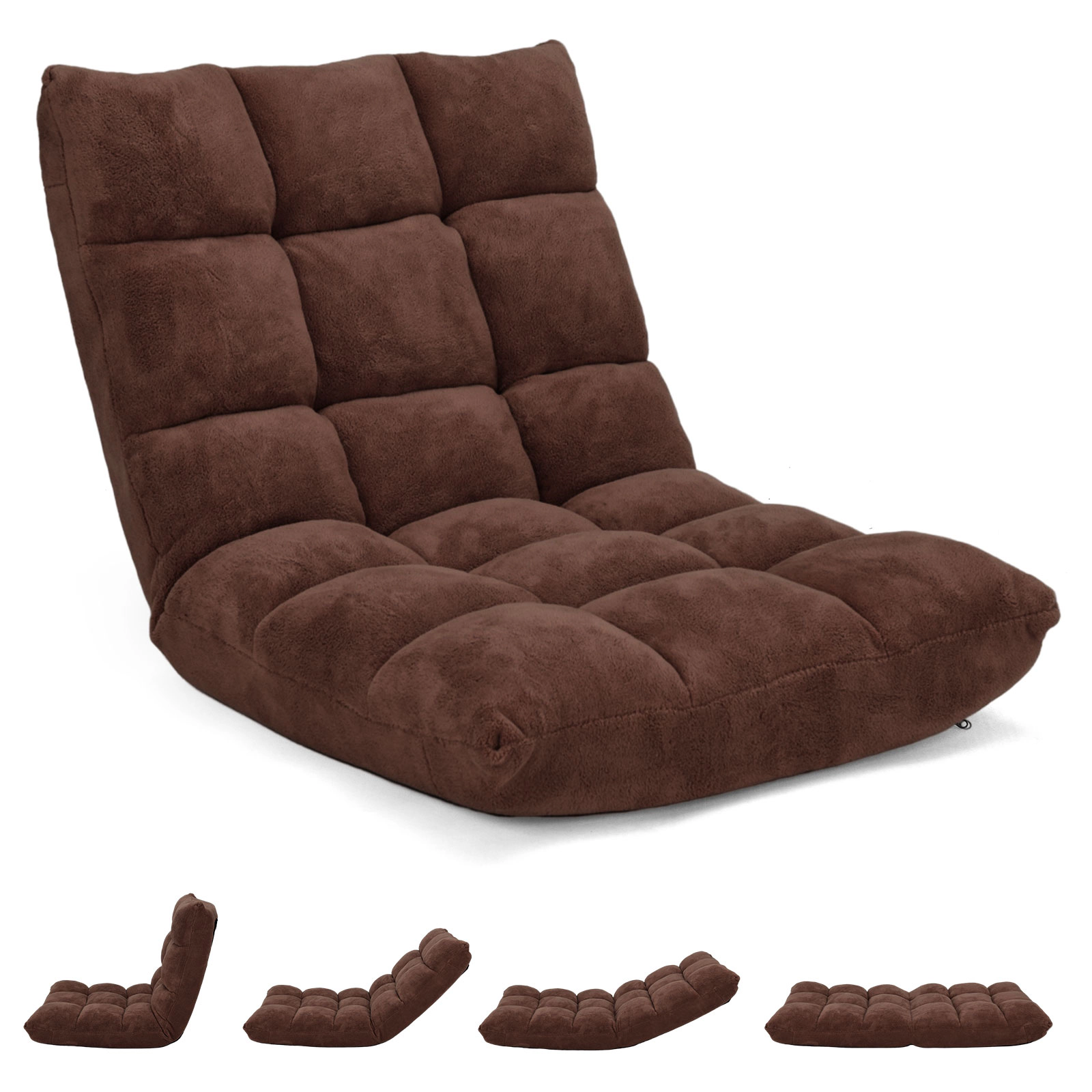 SUGIFT Adjustable 14-Position Cushioned Floor Chair 200-Lb Seat 77-Lb Backrest Capacity Coffee
