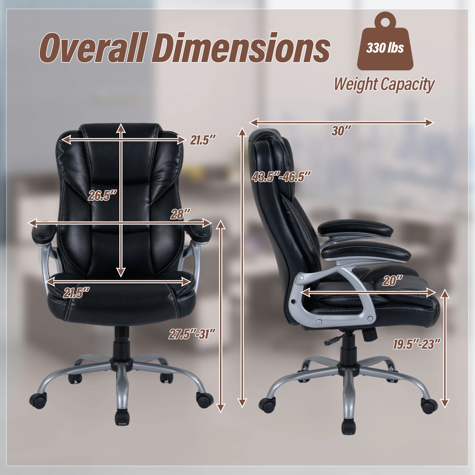 SUGIFT High Back Padded Armrests Zoned Backrest Leather Executive Office Chair 28-in x 30-in x 43.5-in 330-lb Black