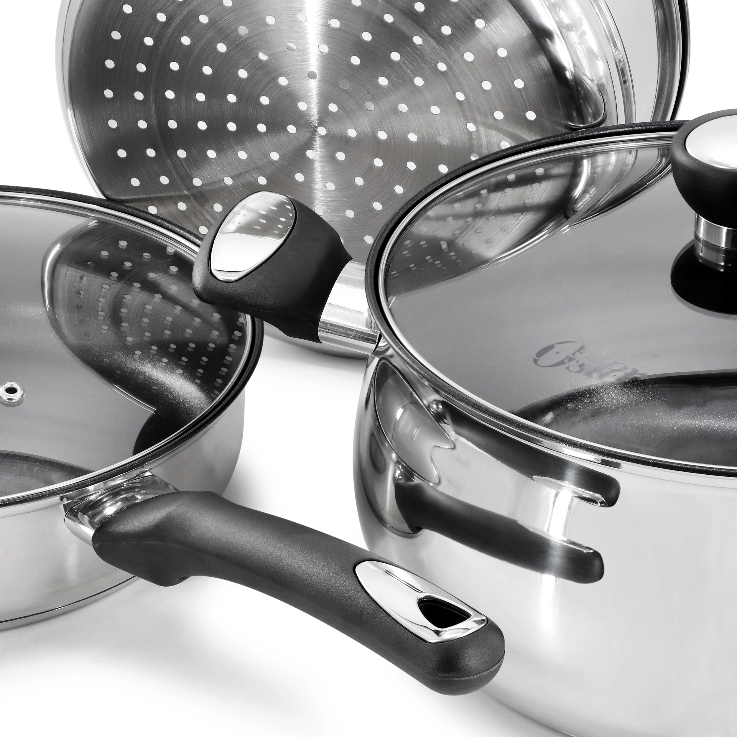 Oster Baldwyn 10 Piece Stainless Steel Belly-Shaped Nonstick Cookware and Utensil Set