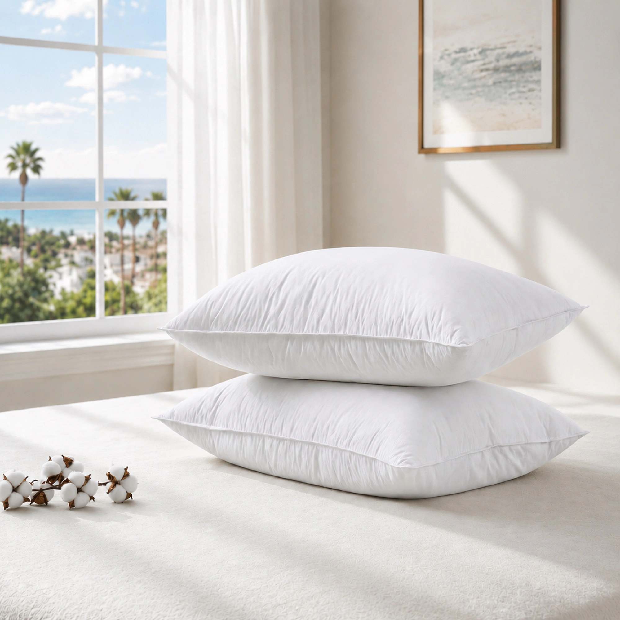 Unikome Dual Layer Goose Down Pillow Set of 2, Cotton Shell Soft Outer Firm Core Support Pillows
