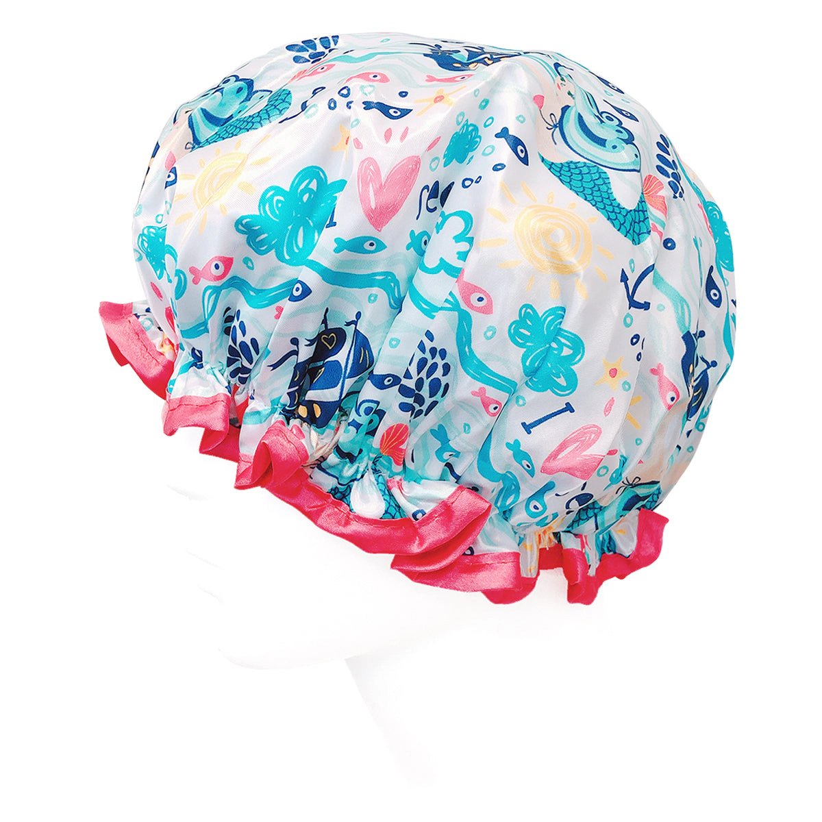 Wrapables Women's Stylish Double Layer Waterproof Shower Caps (Set of 4), Llamas & Ocean Fun