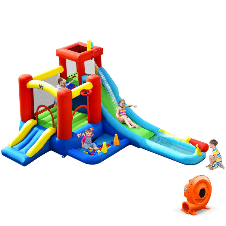 LJG 9-in-1 Inflatable Kids Water Slide Bounce House with 860W Blower