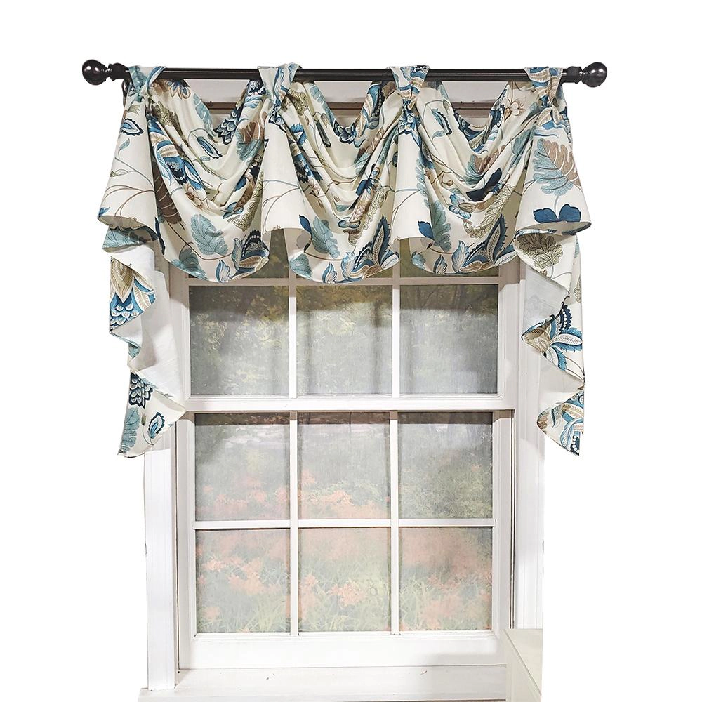 RLF Home Samanta 3" Tab Top Luxurious and Elegant Window Treatment 3-Scoop Victory Swag 56" x 18" Blue