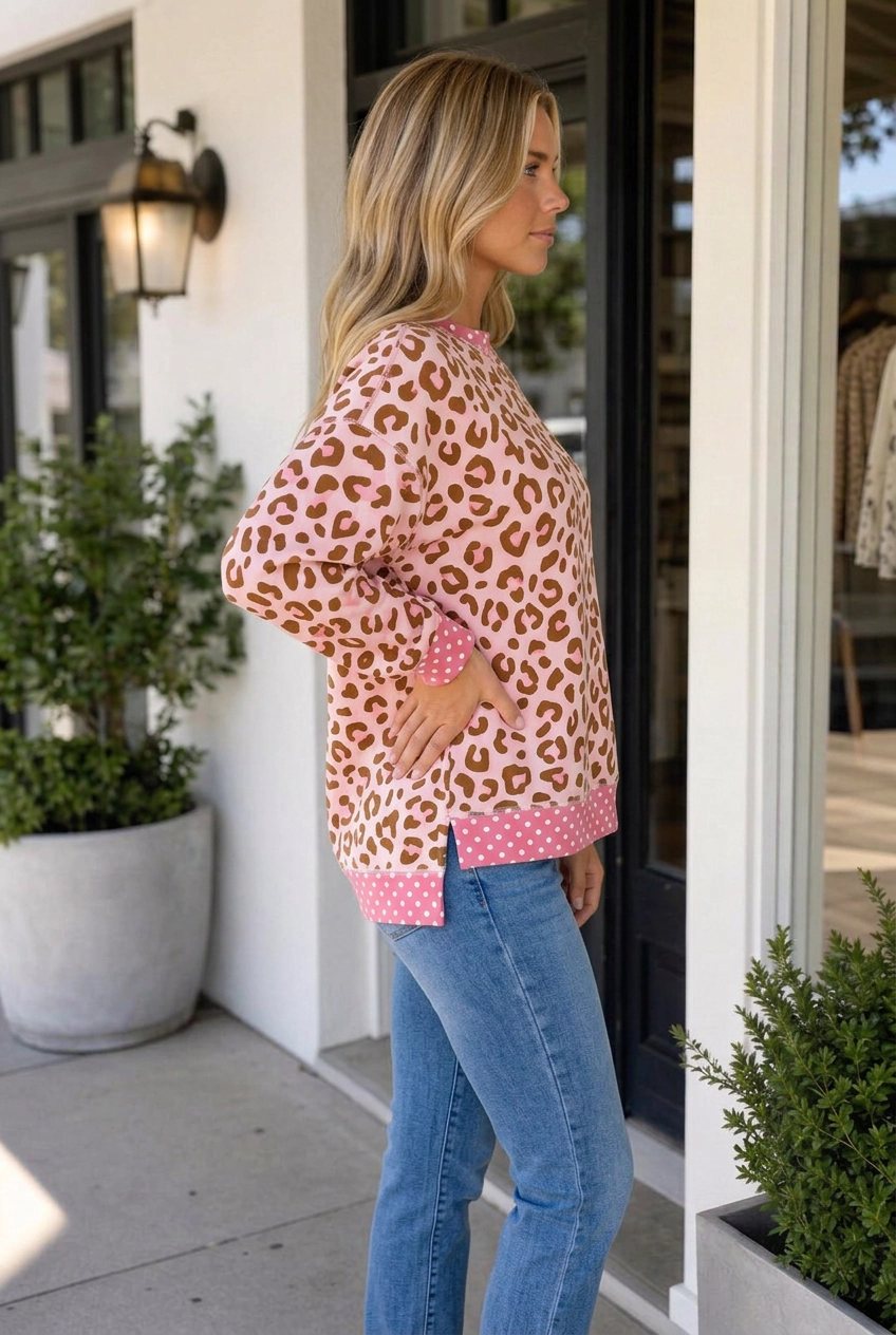 Threaded Pear Women's Jenny Dot Trim Long Sleeve Top