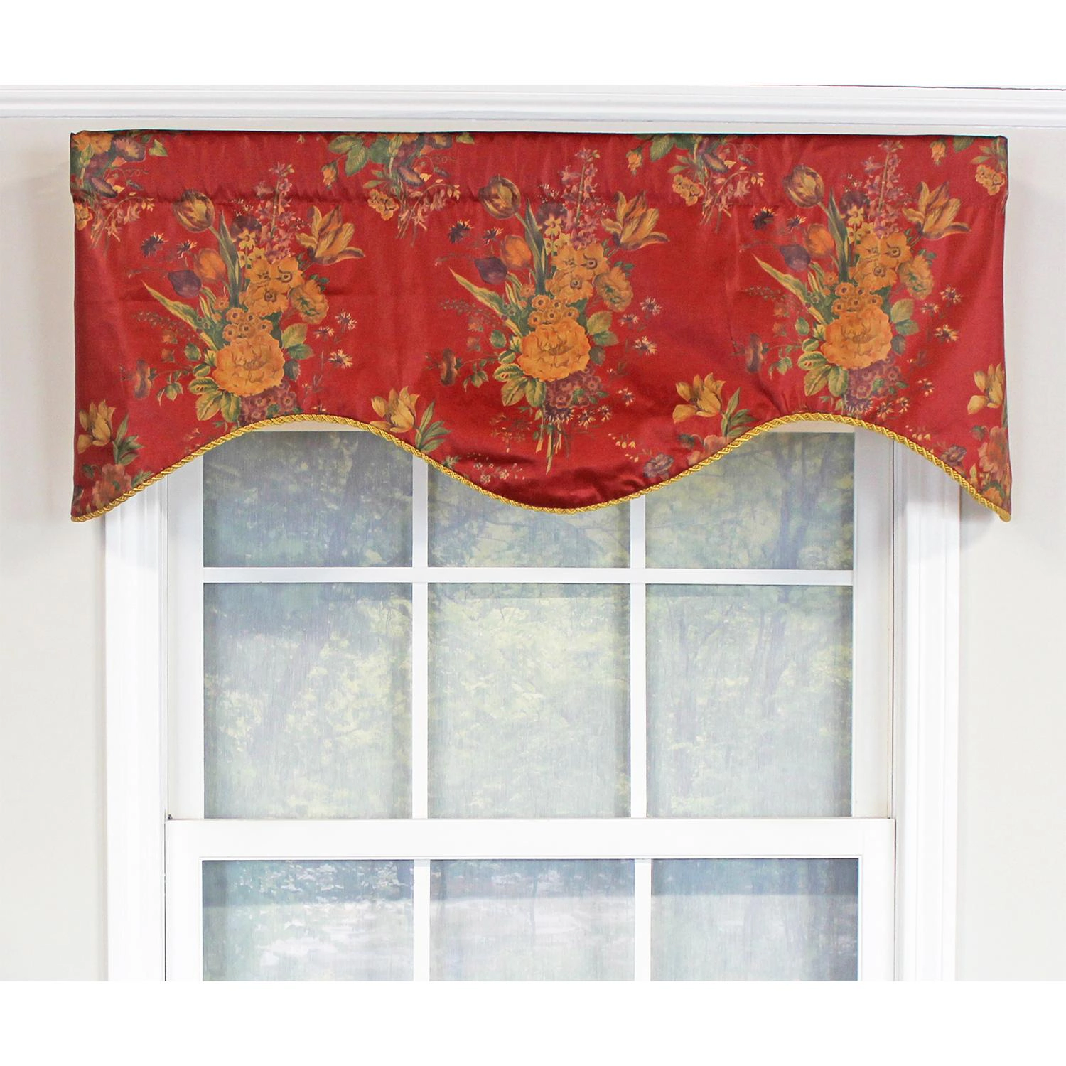 RLF Home Eliza Excellent Deep Color Background Cornice Stylish Window Valance 3" Rod Pocket 50" x 17" Red Wine