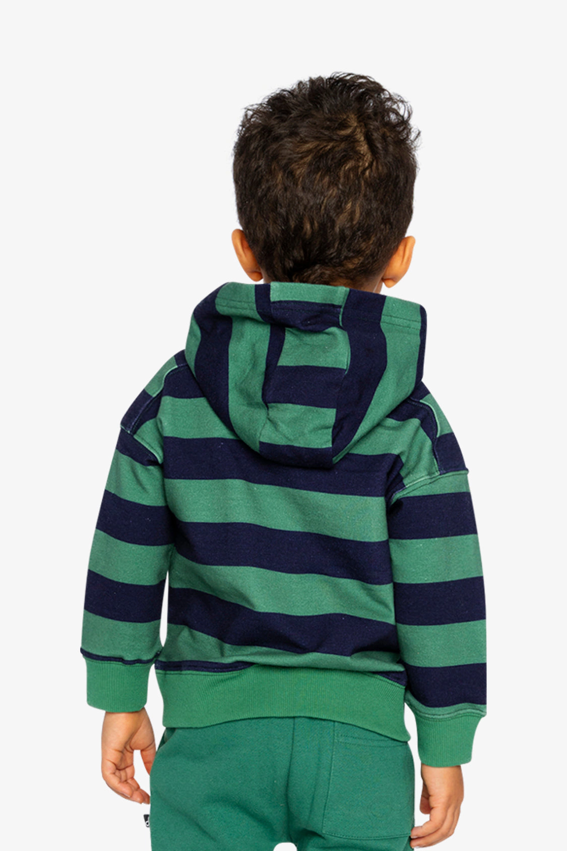 Deux par Boys Striped Fleece Hoodie with Dino Appliqu