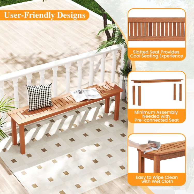Hivvago Outdoor 59 Inch Long Patio Dining Backless Wooden Bench With Teak Oil Finish