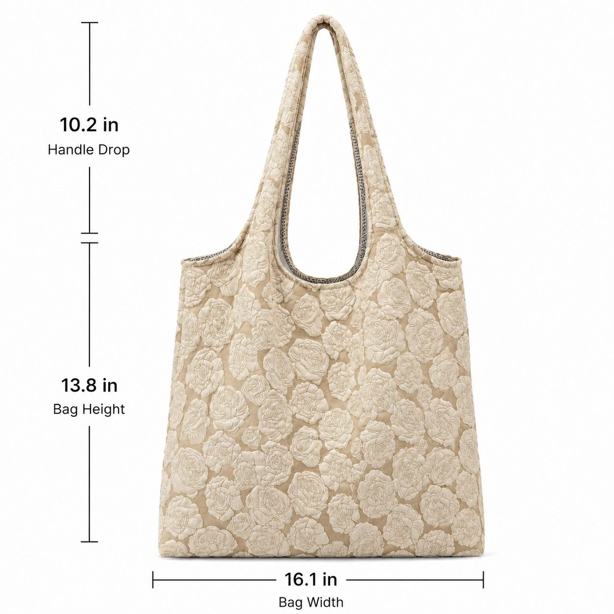 Alilang Women's Floral Embossed Shoulder Tote Bag Soft Textured Lightweight Fabric Carryall Handbag, Warm Cocoa Khaki