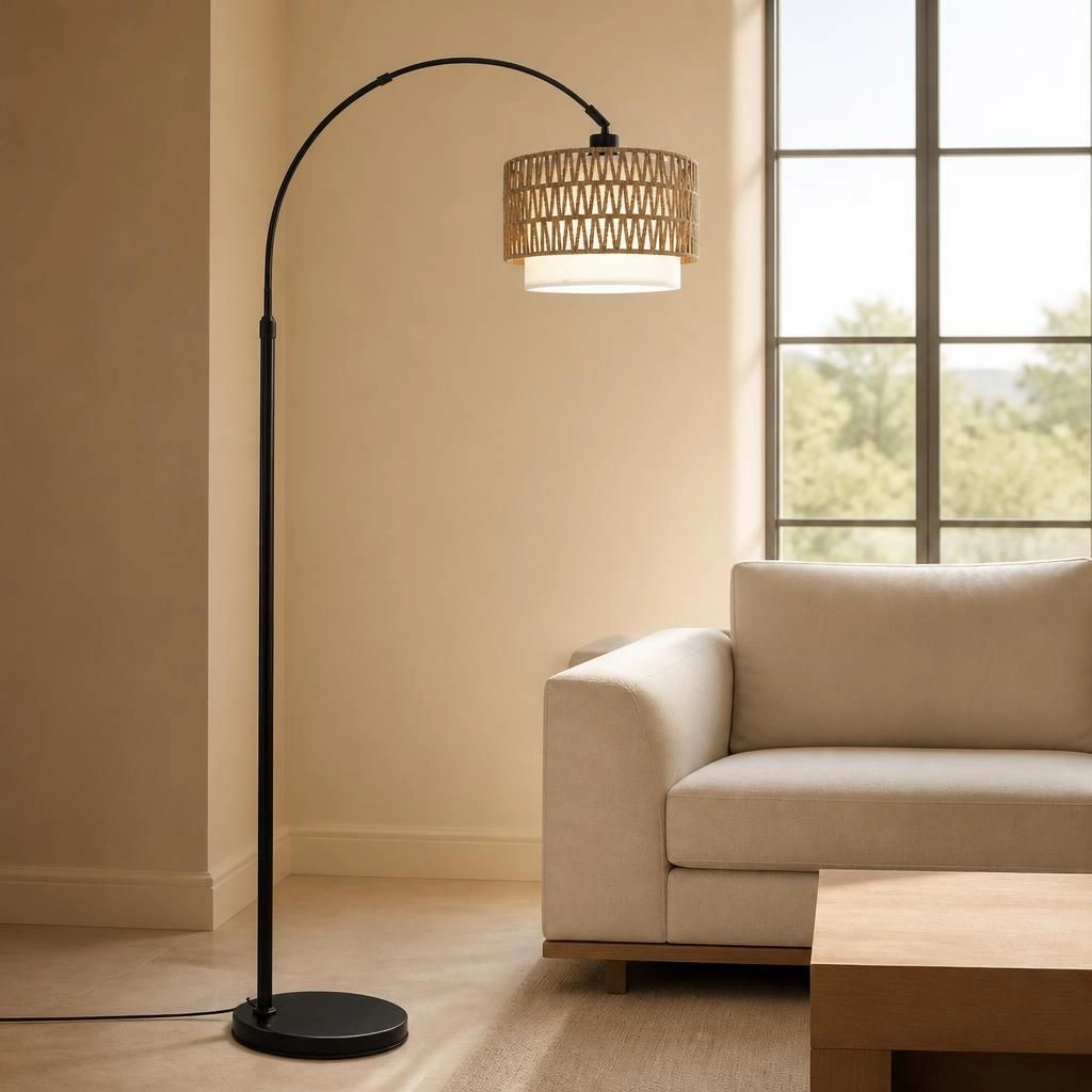 ELEMENT ACE Handwoven Rattan Metal Standing Floor Lamp