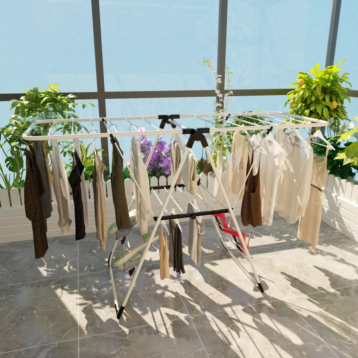 SUGIFT Portable Laundry Clothes Drying Rack White with Adjustable Support Wings