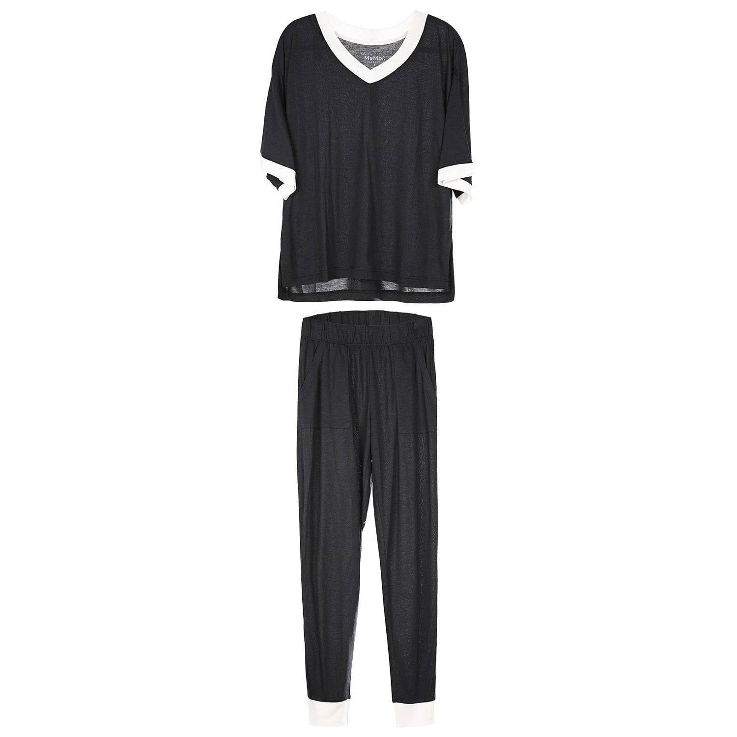MeMoi Women's Contrast Trim Loose Fit Modal Short Sleeve and Pants Set