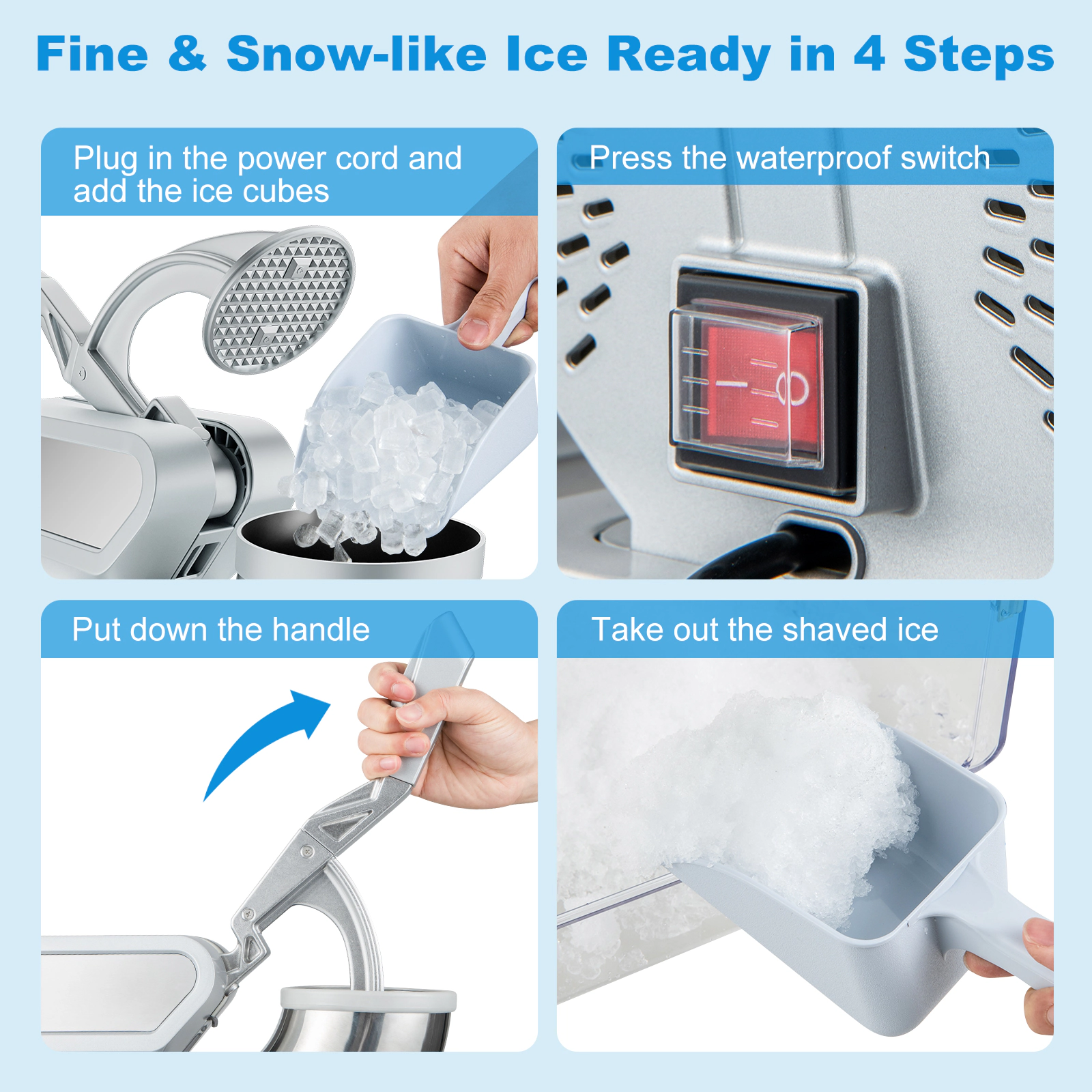 SUGIFT 300W Gray Commercial Ice Crusher and Shaved Ice Machine with Dual Blades and 10-gal Storage