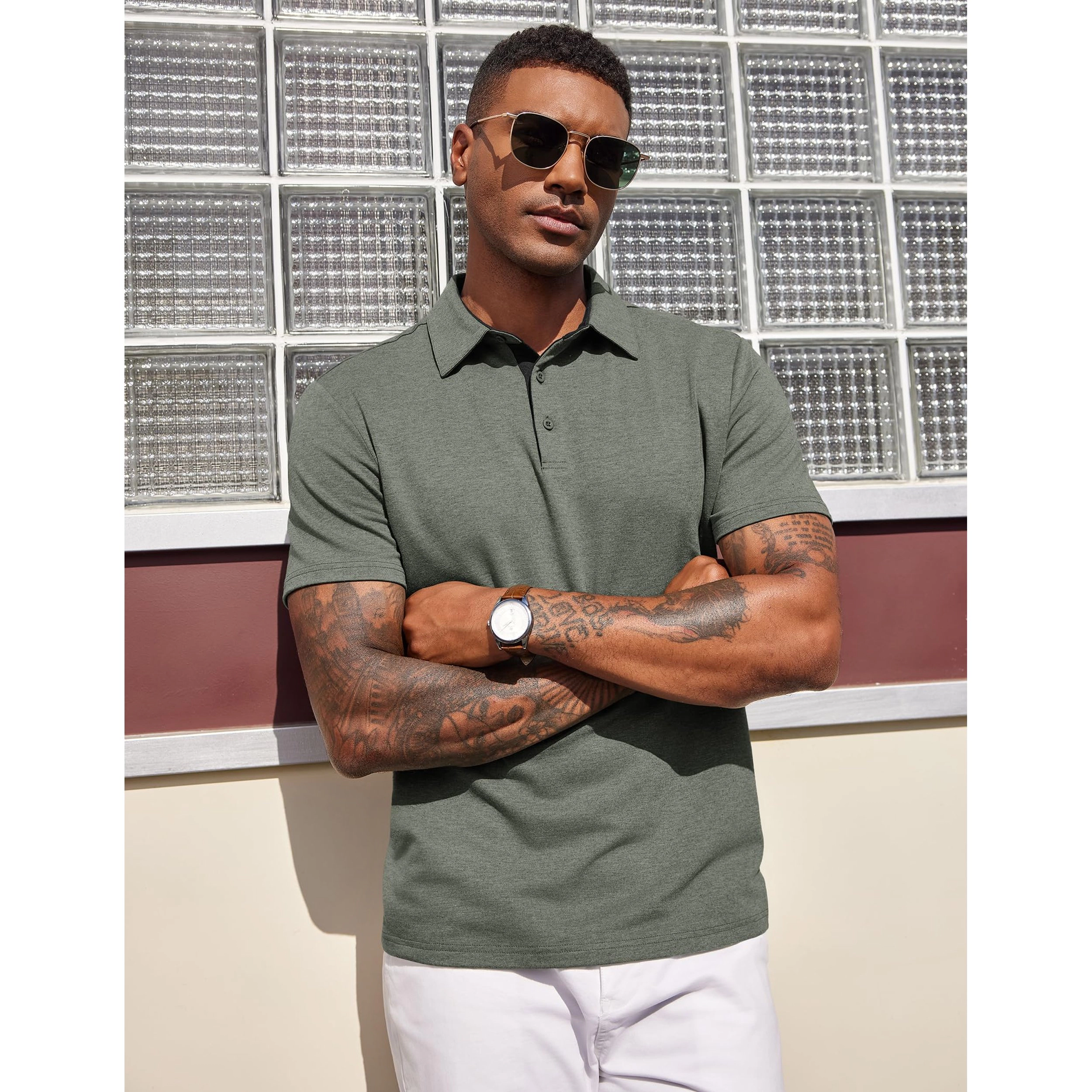 COOFANDY Men's Regular Fit Short Sleeve Collar Neck Polo Shirt