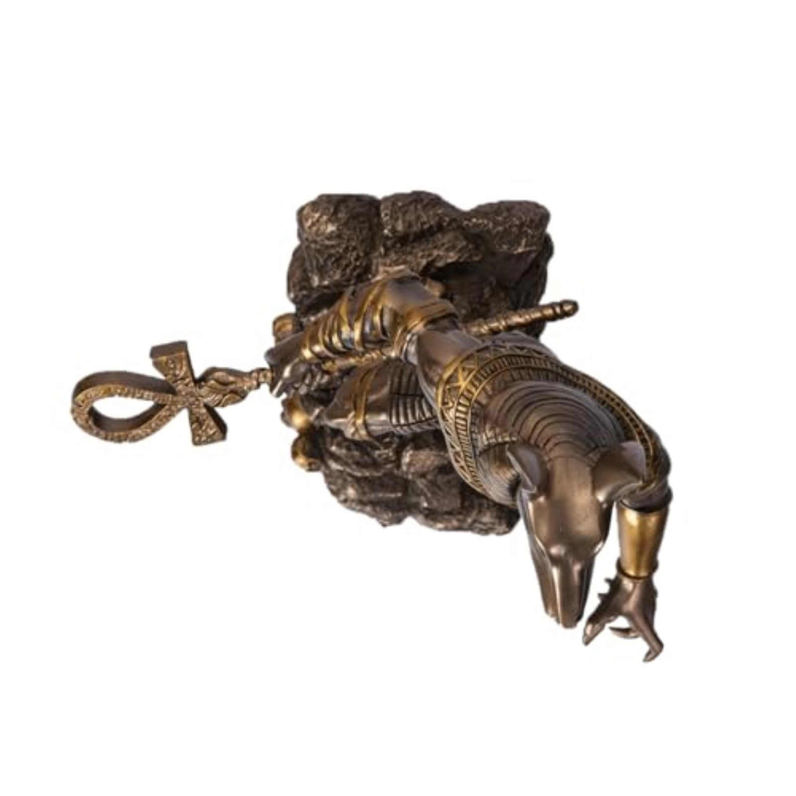 Pacific Giftware Anubis on Rock Statue Bronze Finish Ancient Egyptian Decor Resin Figurine with Ankh Staff 9.5 inch