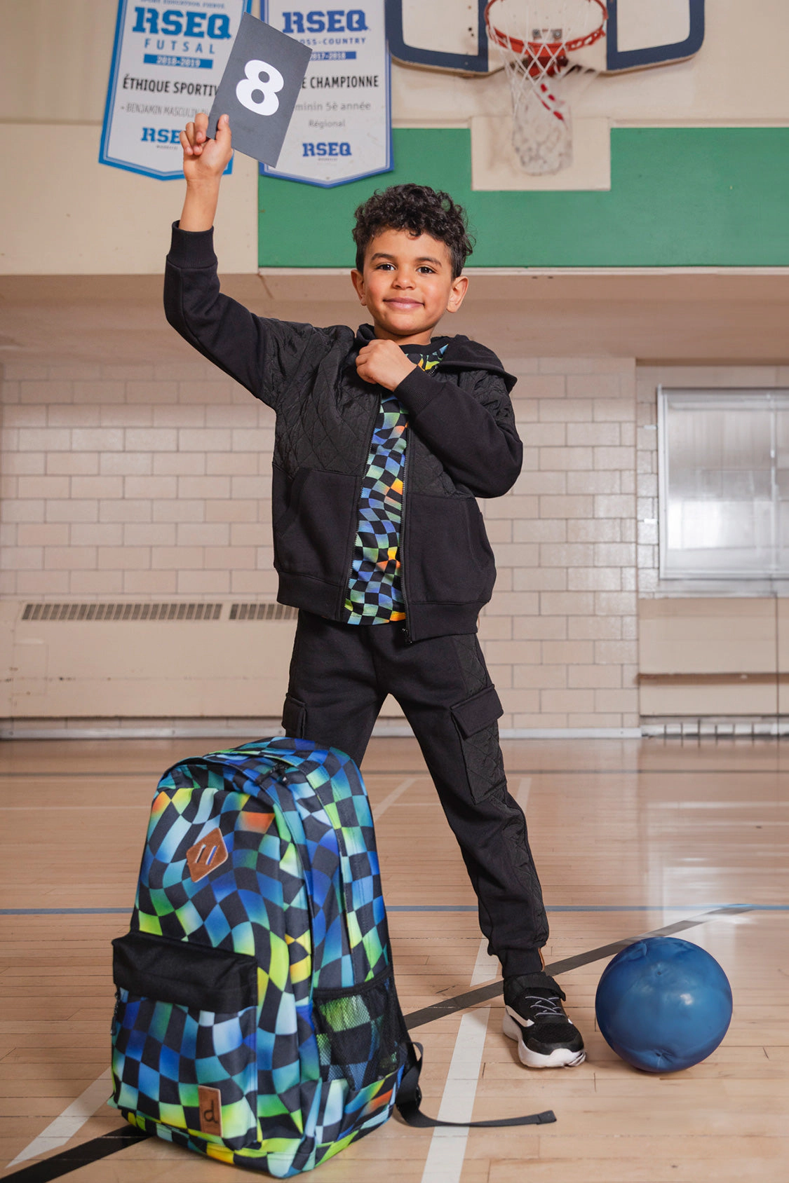 Deux par Deux Boys Checkered Print Two-Compartment Backpack with Padded Laptop Sleeve