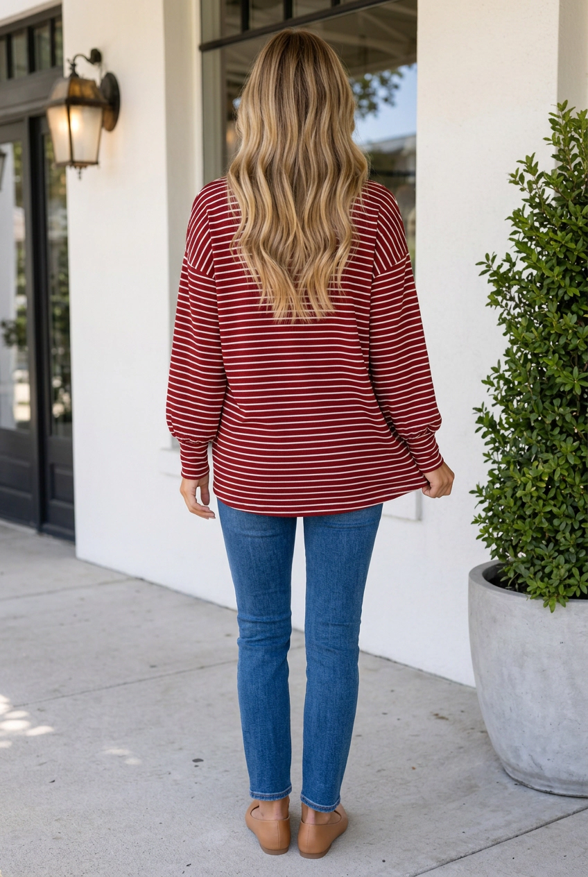 Threaded Pear Women's Wandah Stripe Drop Shoulder Long Sleeve Top