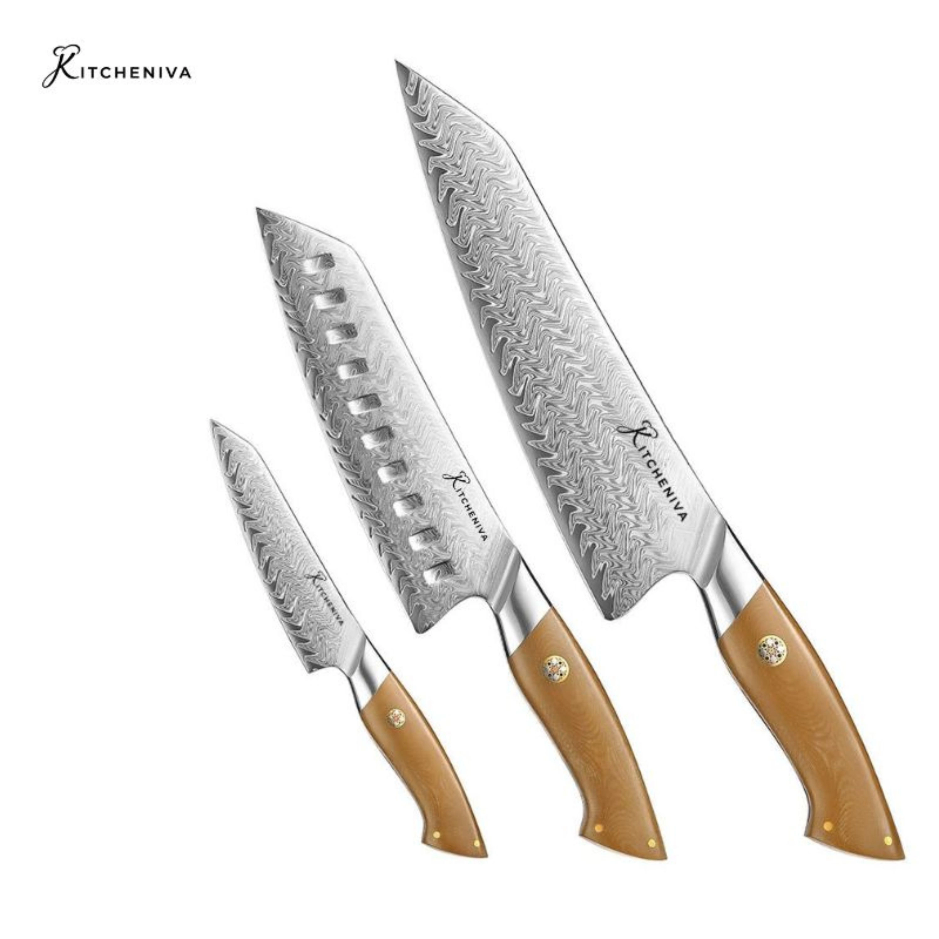 Kitcheniva 3-Piece 67 Layer Damascus Steel Kitchen Knife Set With Micarta Handle